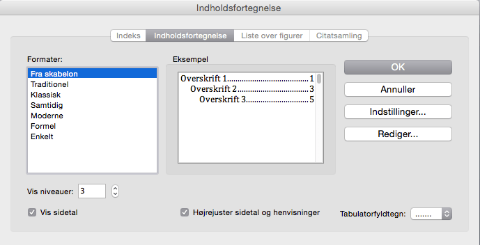 indholdsfortegnelse indstillinger mac